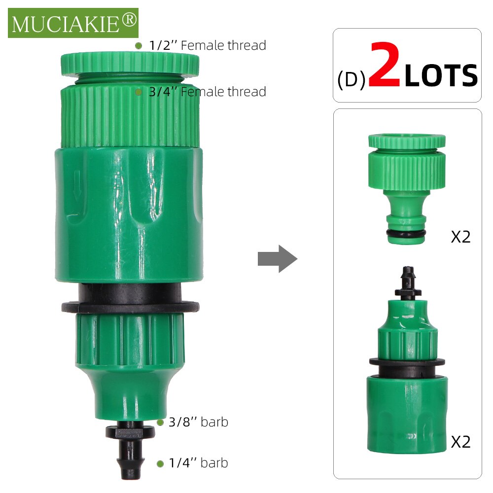 MUCIAKIE 2pz Attacco Rapido Adattatore con 1/4 (ID 4mm) o 3/8 &#39;&#39;(8mm) connettore spinato Nastro A Goccia per L&#39;irrigazione Irrigazione del Giardino: Dx2pcs