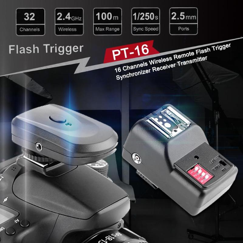 Transmissor e receptor sem fio 16 canais, sincronizador e receptor remoto para câmeras canon, nikon, sony, dslr