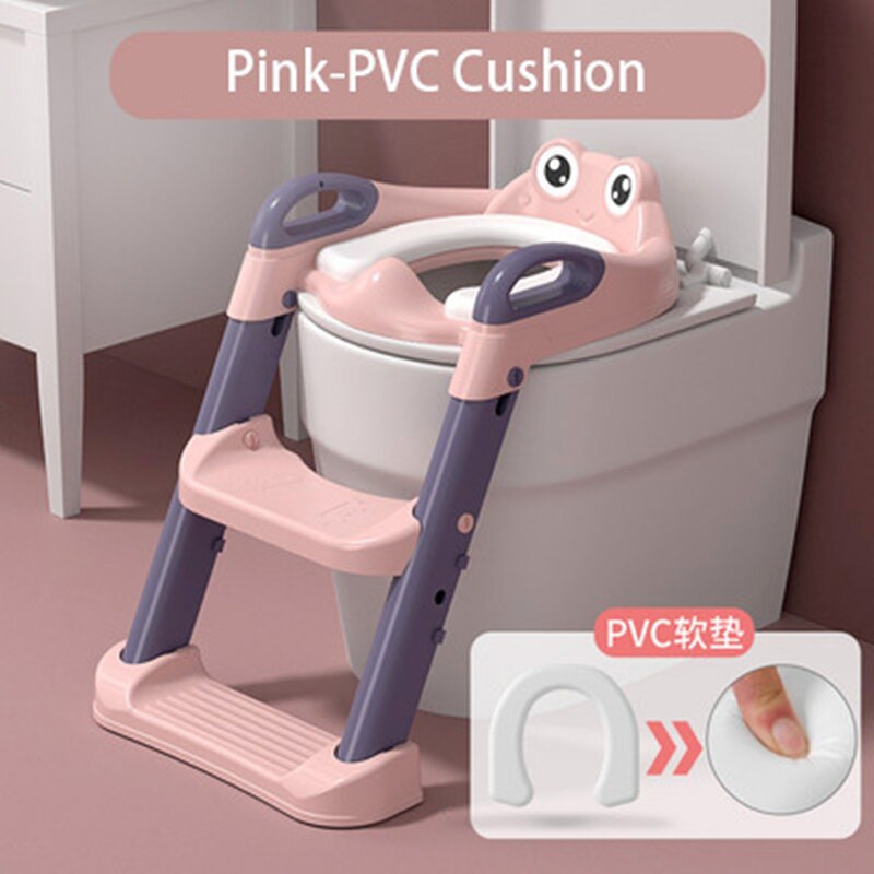 Folding Baby Potty Training Seat Adjustable Ladder Portable Urinal Infant Kids Toilet Training Chair With PU Cushion Step Stool: Pink PVC Seat
