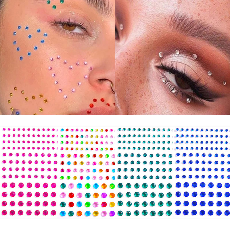 Ansigt juveler fest festival makeup dekoration ansigt kropsfarvet 3d diamant juveler perler selvklæbende øjenskygge akryl klistermærke