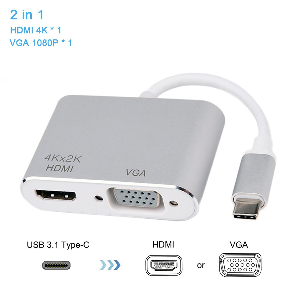 Usb 3.1 Type C Dock Hub Naar Usb 3.0 Type C Vga RJ45 Pd Hdmi-Compatibel Usbc Hub Voor laptop Usb Docking Station Adapter Converter: 2 in 1 silver