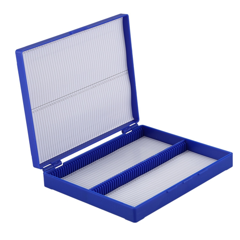 2X scatola per microscopio per vetrini per microvetrini 100 in plastica blu reale