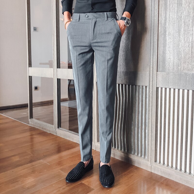 Pantalon homme kostuum gestreepte pak broek heren formele broek voor heren nette broek slim fit heren broek kantoor zakelijk