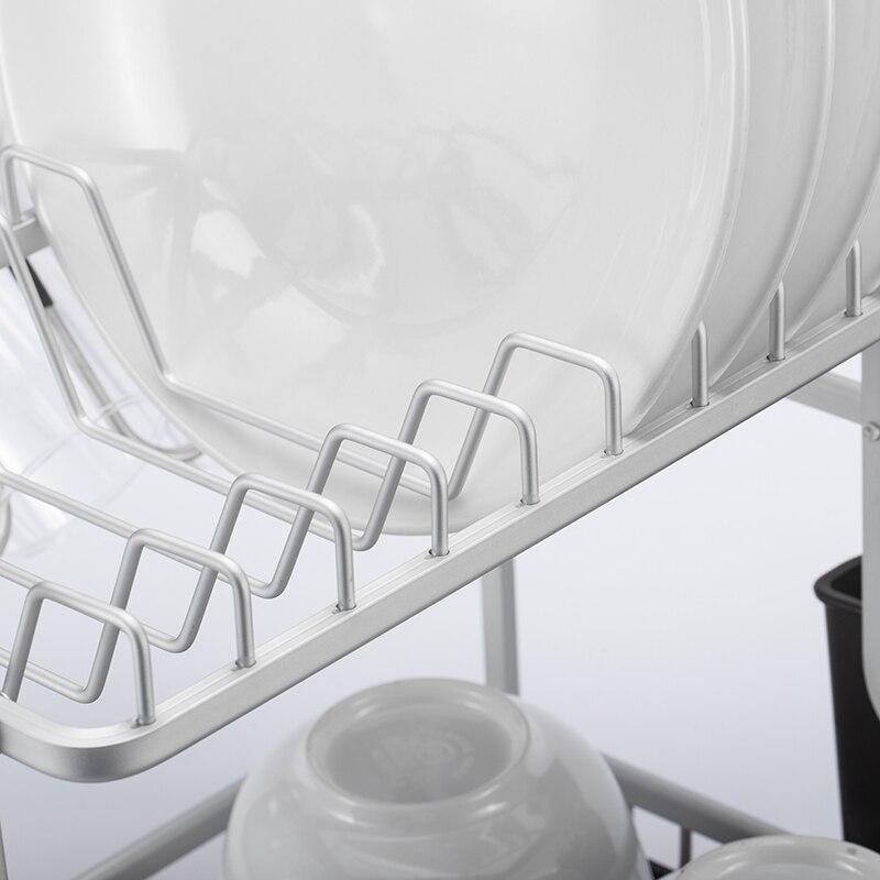 Silver aluminiumlegering diskställ avlopp köksförvaring torkhylla fack över diskbänk redskapshållare avlopp