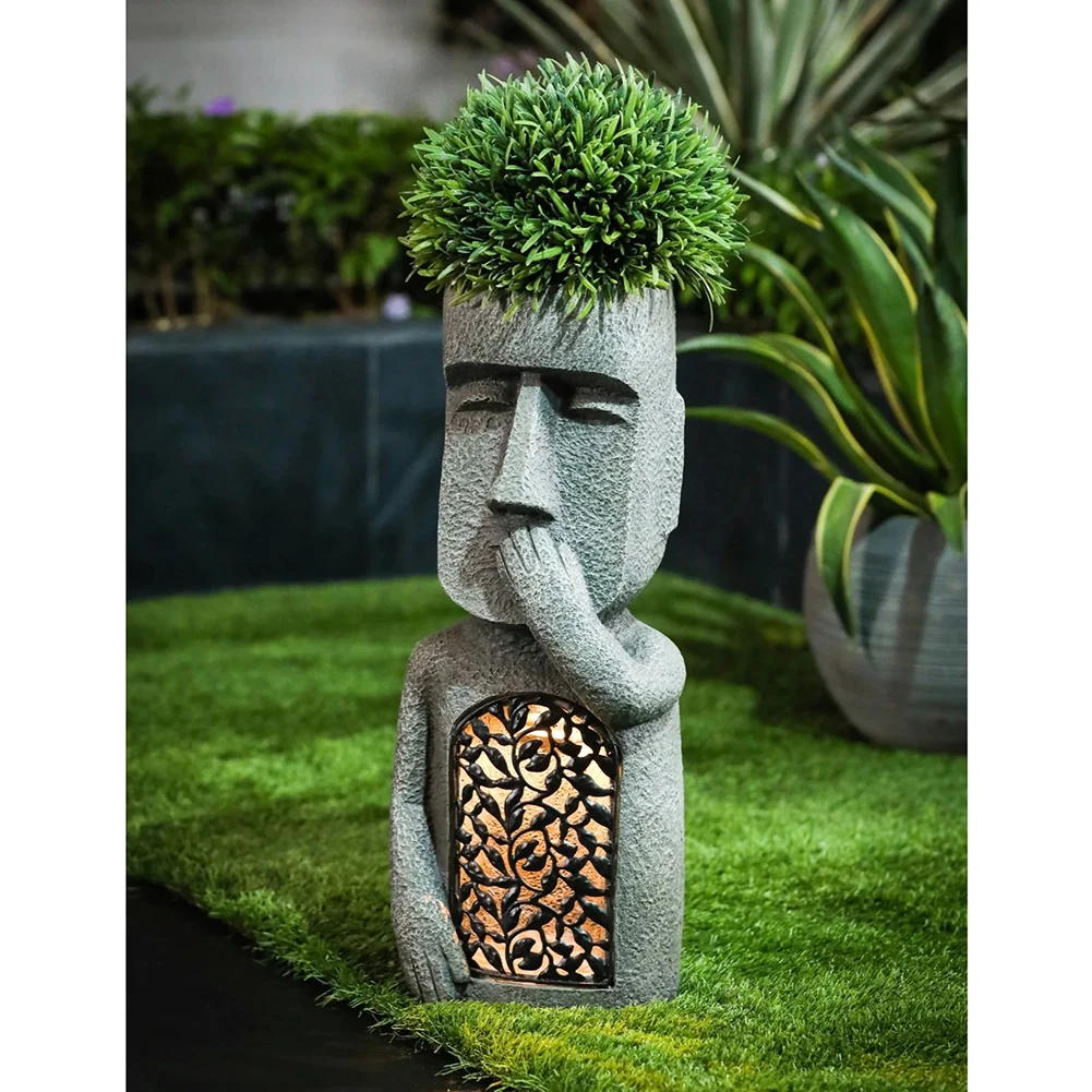 See Hear Speak No Evil Garden Easter Island Statues Resin Sculpture Outdoor Decoration Home Vase Statue Decor Figurine