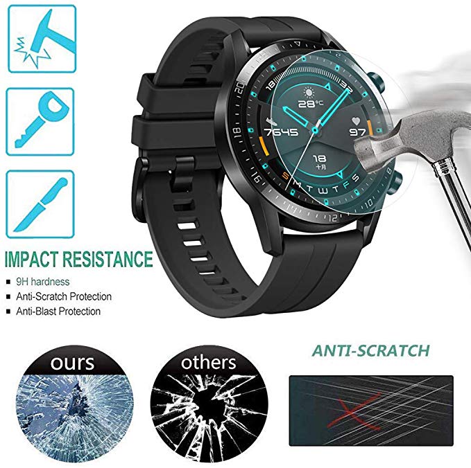 3 paquets pour Huawei Watch GT 5 4 3 2 46mm GT2 Pro Honor Magic 2 (46mm) protecteur d'écran en verre trempé 9H protection pour montre intelligente