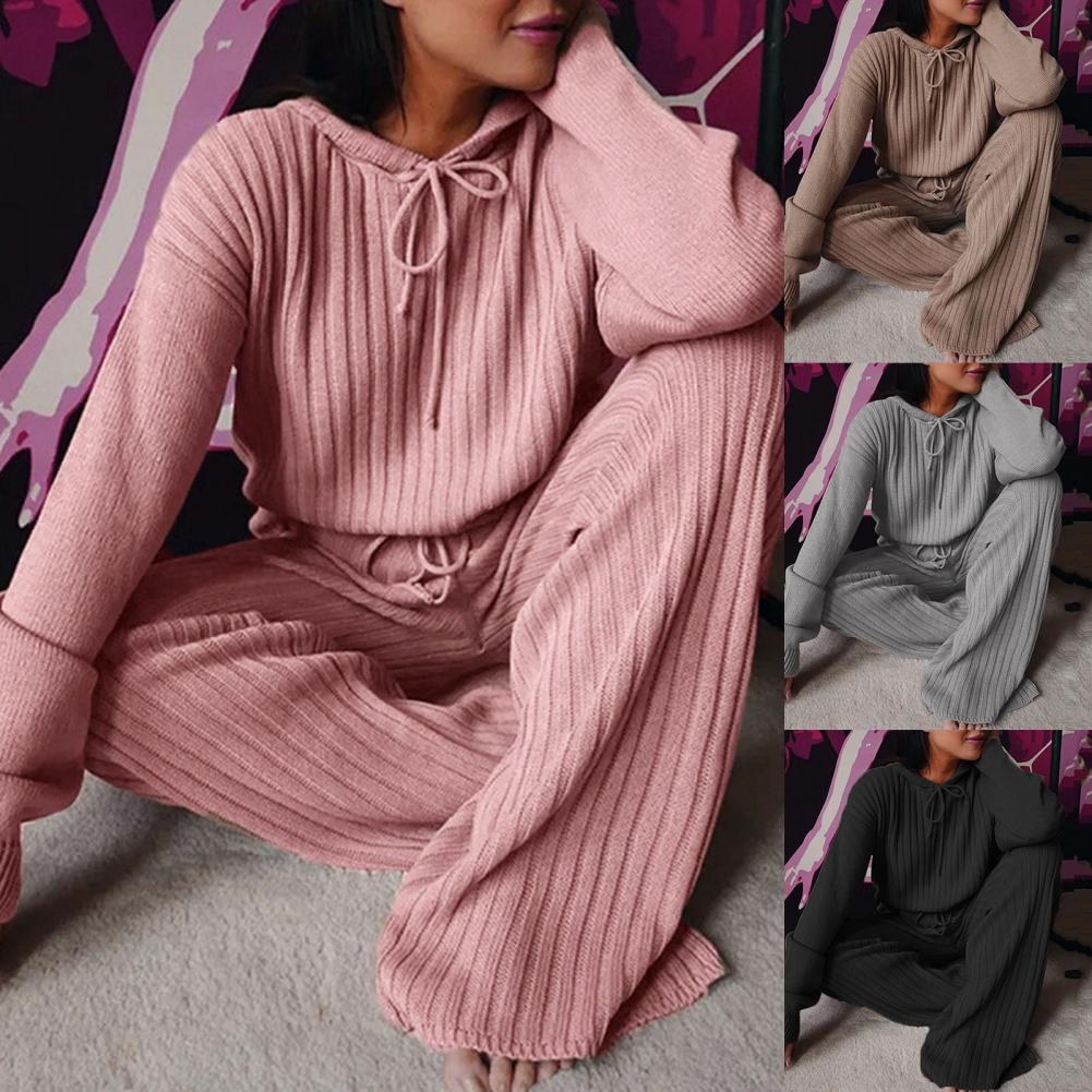 Survêtement Vintage pour femmes, surdimensionné, tricoté, longueur au sol, Streetwear élastique, automne hiver
