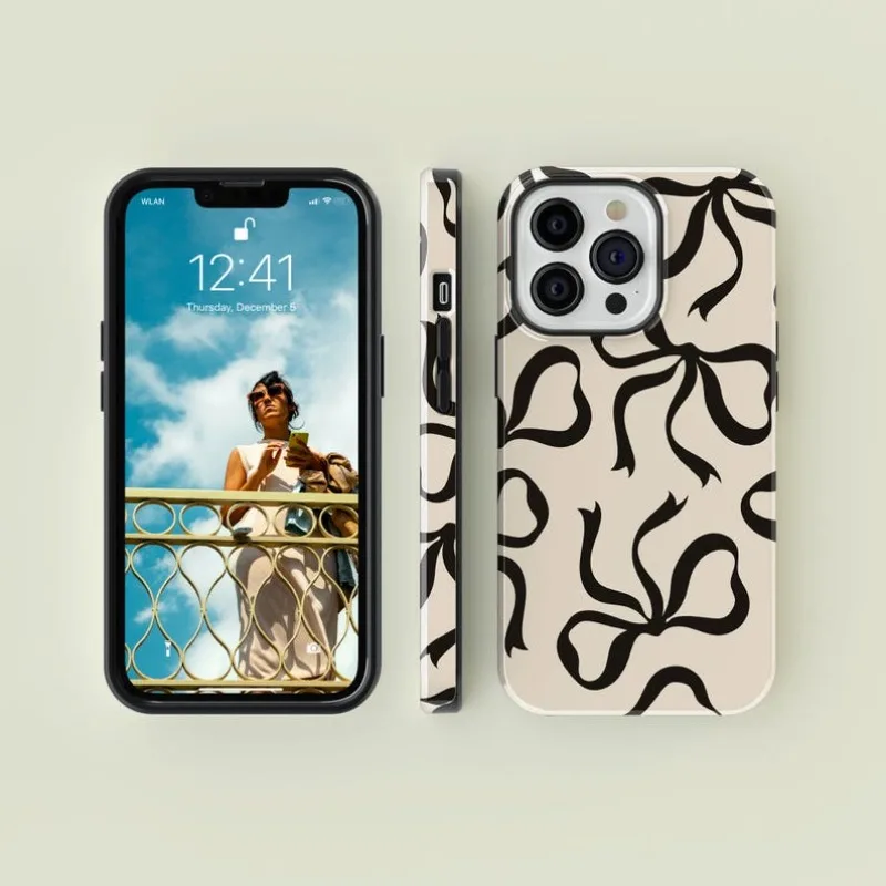 Funda con lazos negros para IPHONE 16ProMax 15 14 13 12 11 PRO Plus, fundas de teléfono magnéticas dos en uno de TPU acrílico