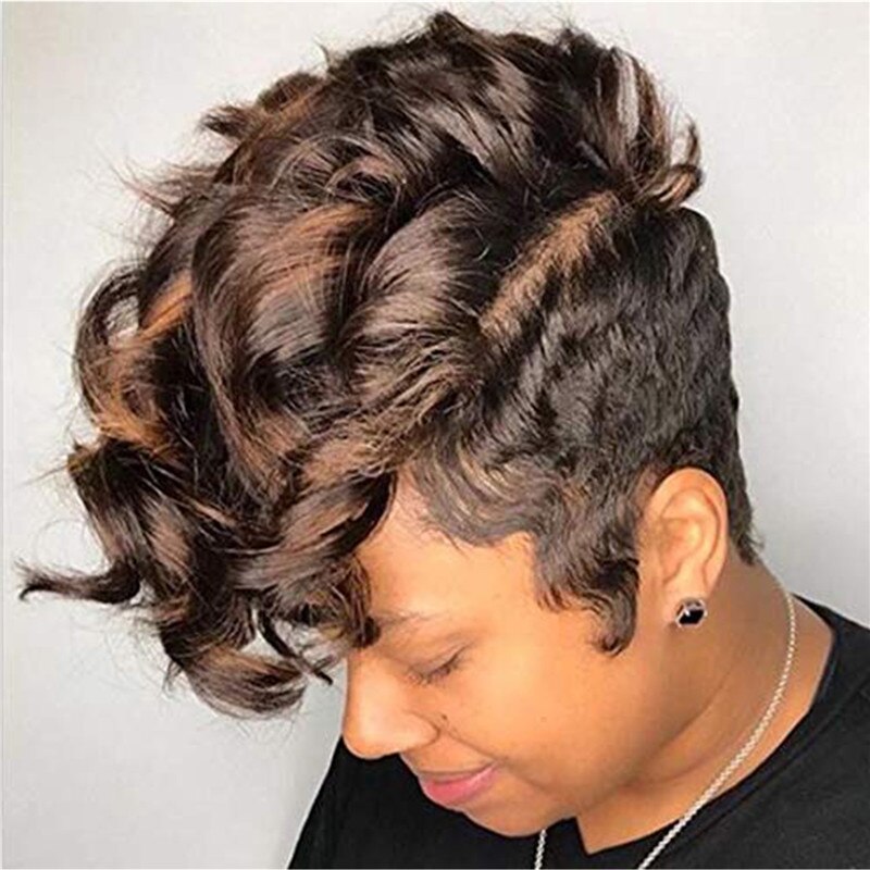 Women Pixie Cuts Synthetic Short Brown Wine Wigs Natural Looking Heat Resistant Hair Wig For Black Women: J