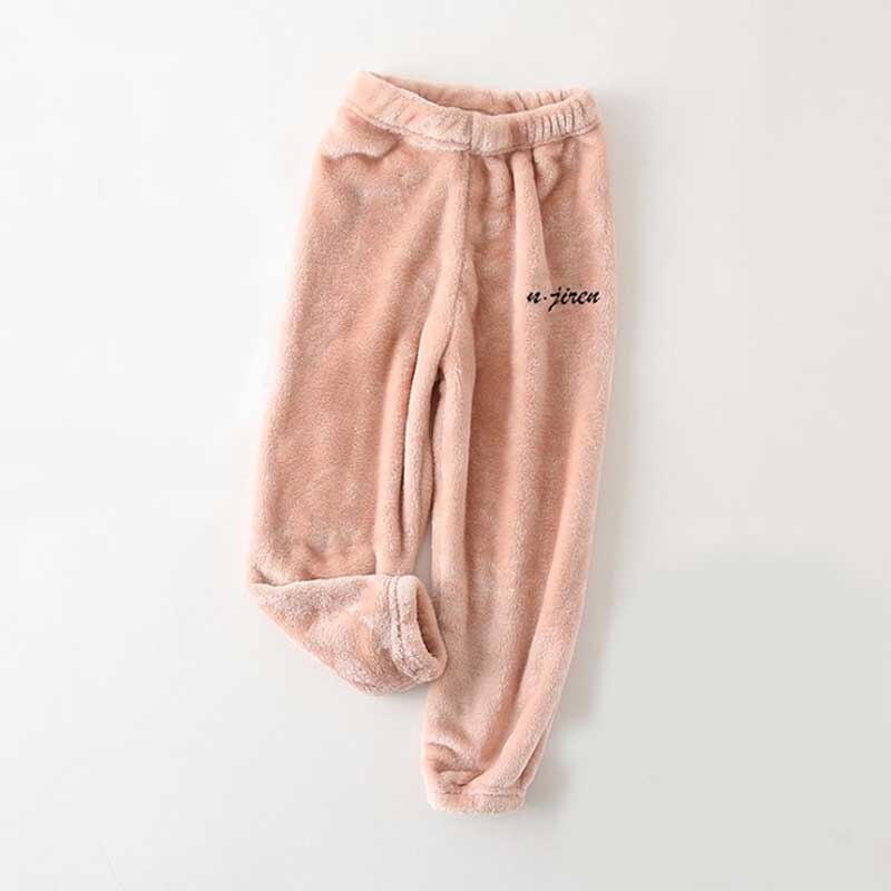 Hembyxor för barn vinter flanell pyjamasbyxor flickor pyjamasbyxor lounge wear barn sovbyxor: Rosa / 110