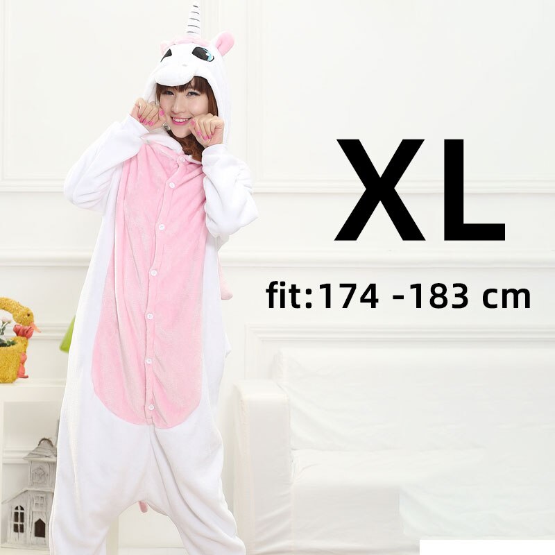 Pink White Unicorn Onesie Women Girl Animal Kigurumis Flannel Sleep Jumpsuit Cute Funny Overalls Winter Warm Suit Adult Child: xl