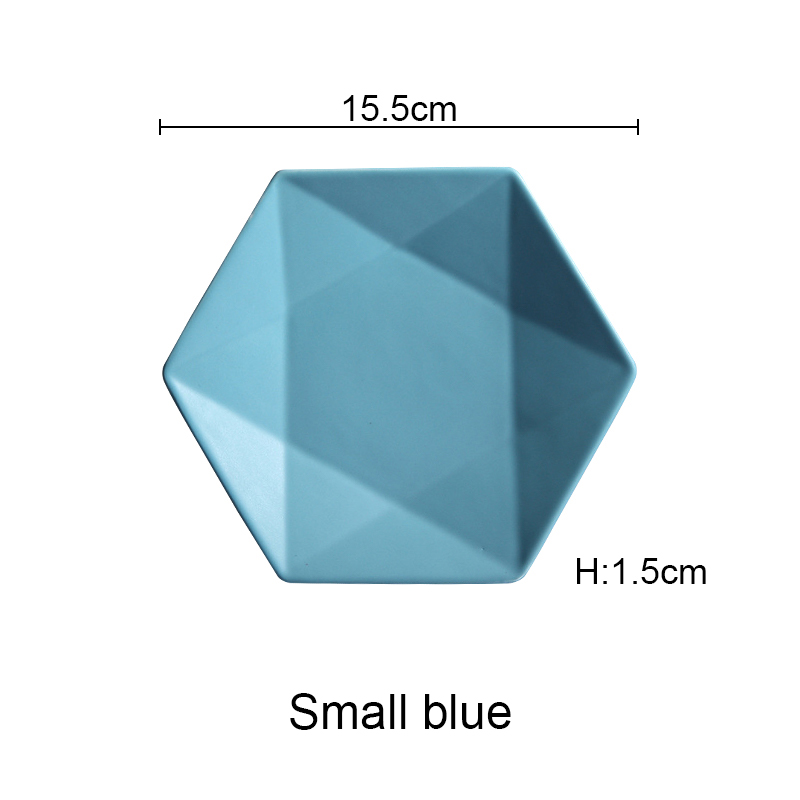 Ceramic Dinner Plates Beef Plate Tableware Hexagonal Matte Dessert Dish Simple and Salad Cutter Dishes Akuhome: small blue