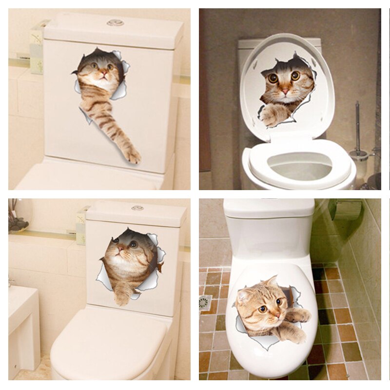 3d effekt katte toiletafbryder toiletdørklistermærker tegneserie køleskab vægklistermærker klistermærker til hjemmet badeværelse indretning plakat vægmaleri