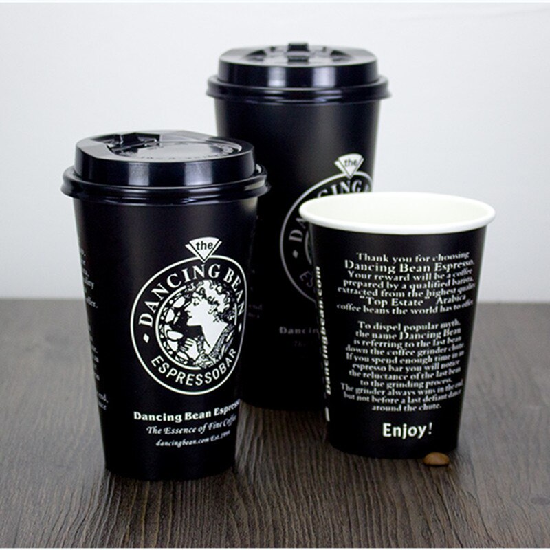 50 st amerikansk stil svart engångs kaffekopp fest bbq födelsedag eftermiddagste favorit dryck pappersmugg med lock