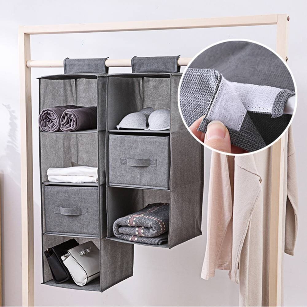 Porte-pochettes en tissu de lin à 5 cellules, organiseur de vêtements, support de garde-robe sac suspendu sac de rangement organisateurs de vêtements