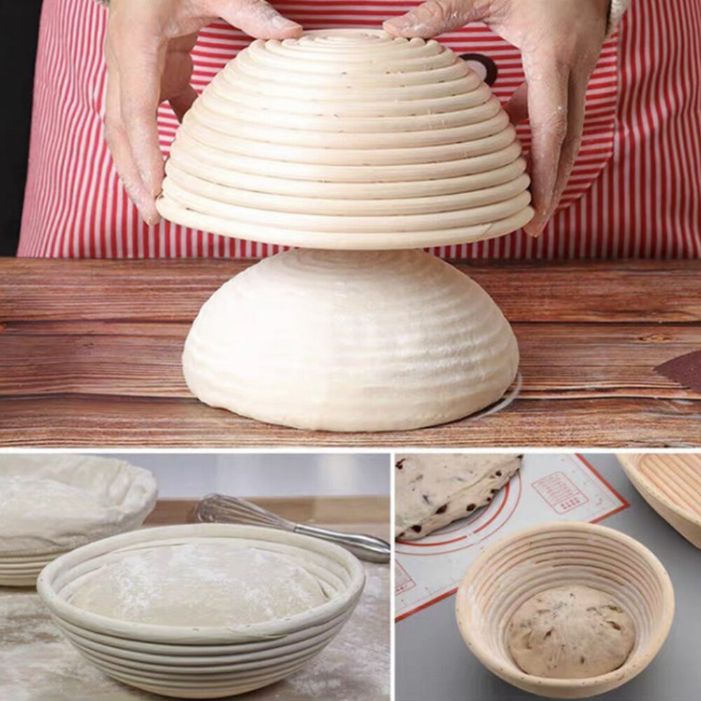Round Rattan Dough Basket with Cloth Cover Bread Proofing Proving Baskets Bread Baguette Dough Baskets Storage Container