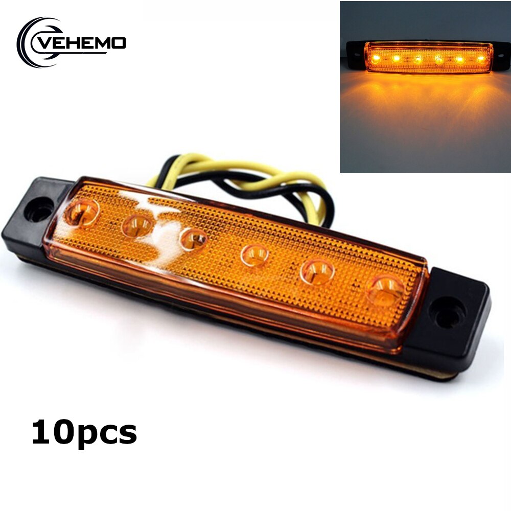 10pcs DC12V 6 LED Yellow Light Truck Lights Truck Side Lights Indicator Lights Marker Lamp For Truck Bus SUV Car Accessories