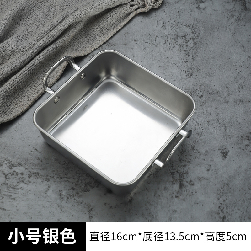 Two Ear Stainless Steel Square Food Trays Fruit Snacks Plates DIY Baking Tools Flat Fry Pan Trays for Kitchen: black