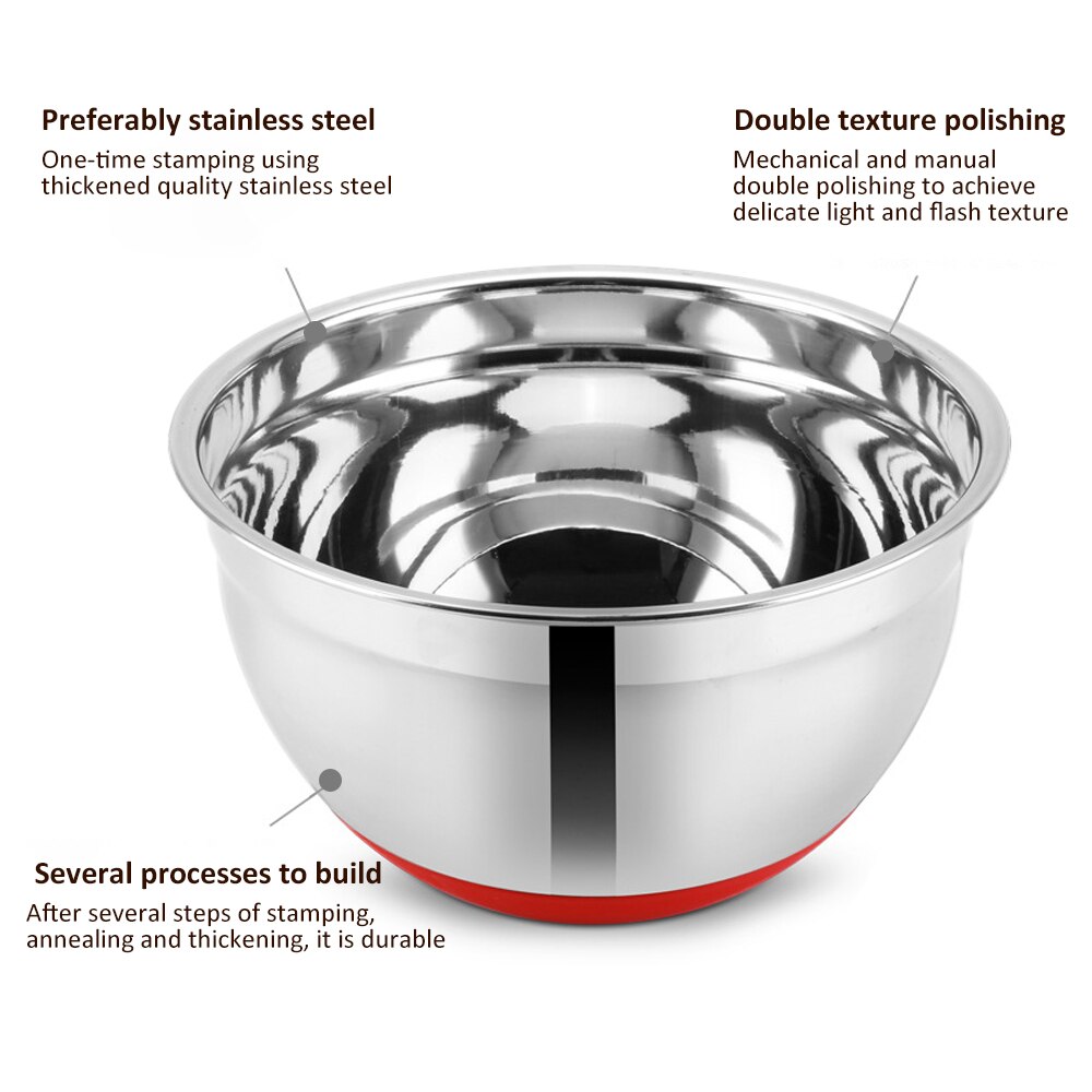 Stainless Steel Mixing Bowls (Set of 5) Non Slip Silicone Base Nesting Whisking Bowls Set Mixing Bowls For Salad Cooking Baking