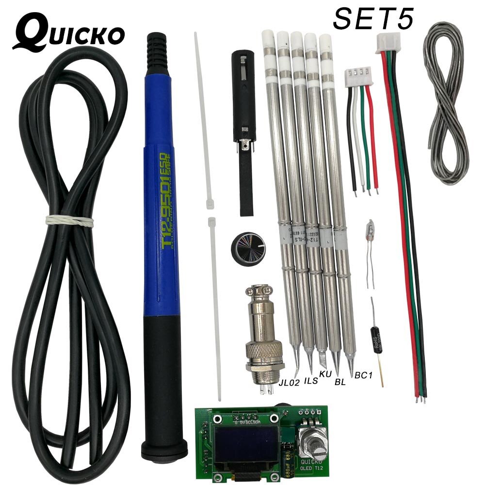 QUICKO Temperature adjust T12 STC OLED Controller Digital Soldering Iron Station welding Display panel Apply to HAKKO T12 tips: Set 5