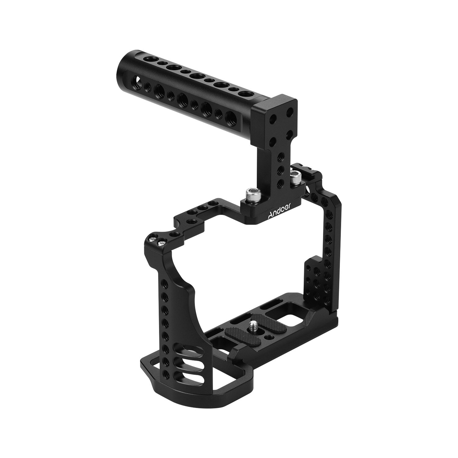 Andoer Video Camera Cage + Top Handle Kit Aluminum Alloy with Cold Shoe Mount 1/4 Inch 3/8 Inch Screw Holes for Sony A7R4 A7R IV