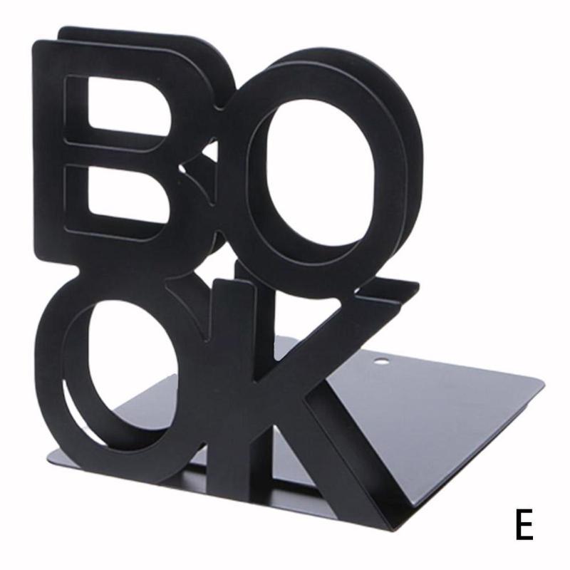 1pair Bookend School Metal Stand Metal Letter Bookends Metal Bezel Stationery Alphabet Book Holder Office Supplies Ends Off: E