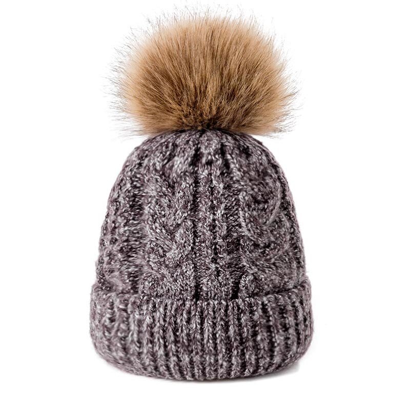 Wintermuts dames gebreid plus fluwelen winter warme muts dames effen kleur pompon muts meisjes kleding accessoires: 6