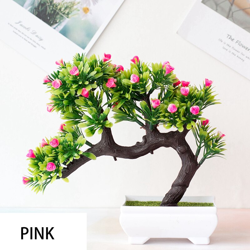 Plastic Rose Flower Artificial Plant Potted Table Room Decoration Ornaments Party Christmas Simulation Bonsai Craft Green Plant: Style 3
