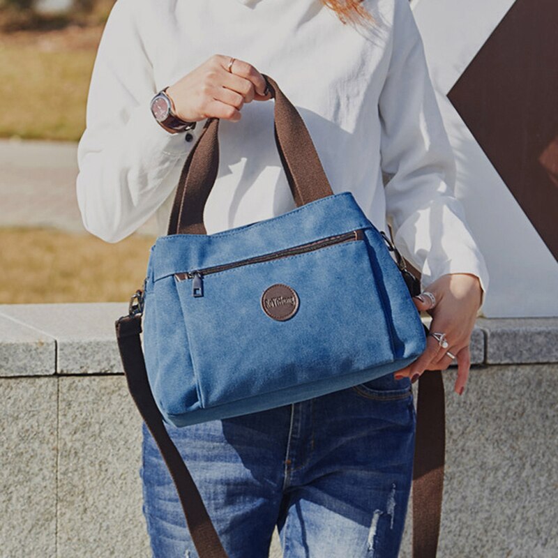 Bolso de mano Vintage para mujer, bandolera informal Lisa para niña, bolsos de lona para mujer, bolsos de un solo hombro, bolsos multibolsillos para mujer