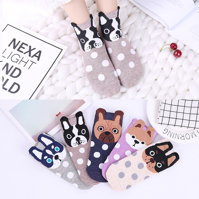 5 par søte sokker mops dyreprint kawaii noski s printom sokker noski zhenskiye kvinnesokker kvinner bomullssokker chaussett
