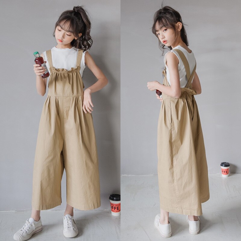 Meisjes Overalls Lente En Zomer Koreaanse Kinderkleding Casual Losse Rechte Wijde Broek Grote Kinderen Broek LB285