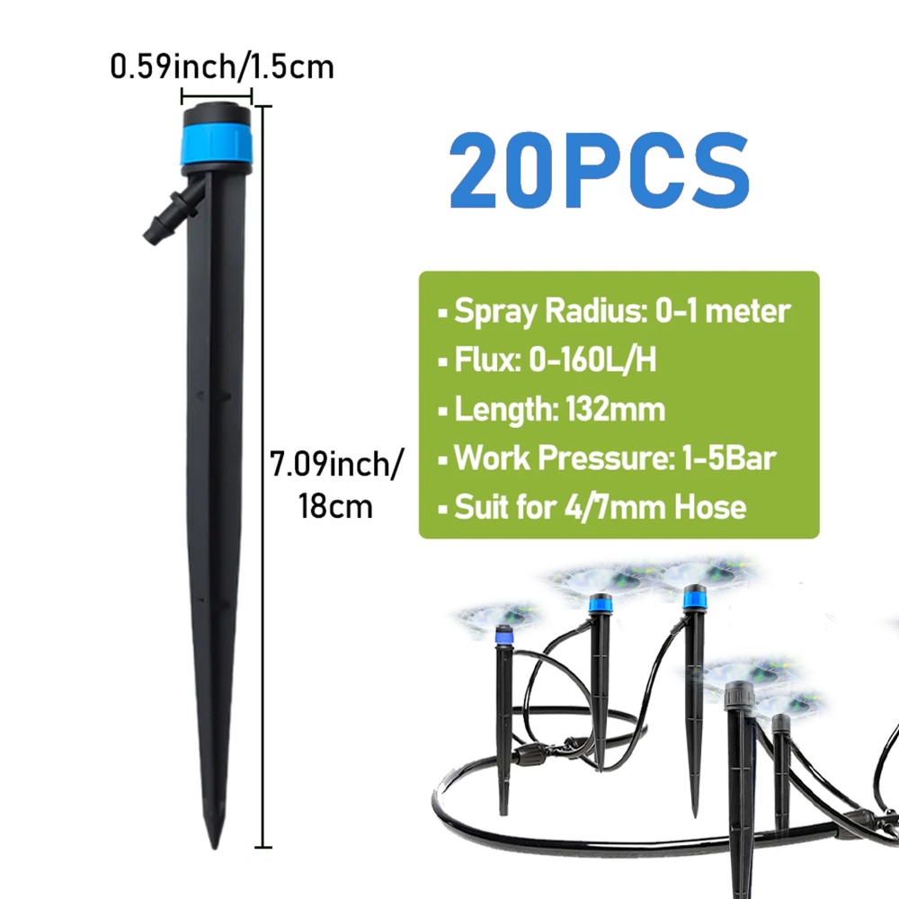 Irrigation Dripper Drip Emitters Micro Spray Adjustable 360 Degree Garden Water Flow Irrigation Drippers for 4/7mm Watering Kits: Blue