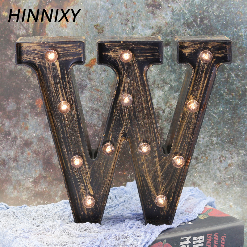 Hinnixy 26 lettre lampe Style industriel LED veilleuse 3D Alphabet lampe batterie café Bar éclairage de décoration de noël