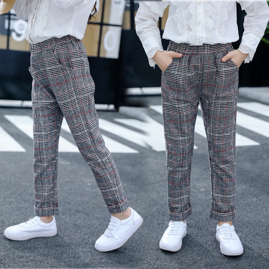 Pantaloni invernali per ragazze Leggings scozzesi pantaloni per bambini pantaloni dritti in cotone con Legging completo autunno pantaloni per bambini per il 110-160