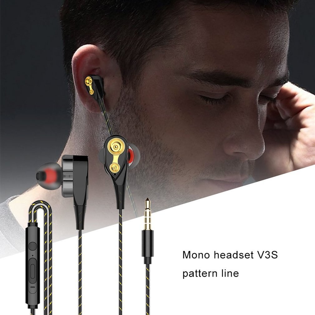 3.5mm Earphones With Microphone Dual Drive Stereo Wired Earphone In-ear Sport Portable Headset In-Ear Single Speaker