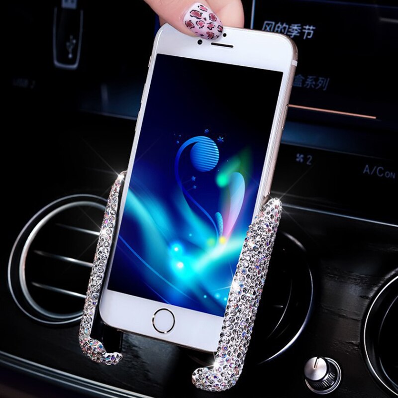 Universele Auto Telefoon Houder Kristal Strass Auto Air Vent Beugel Clip Mobiele Telefoon Houder Voor Iphone Auto Stand Mobiele Telefoon holde