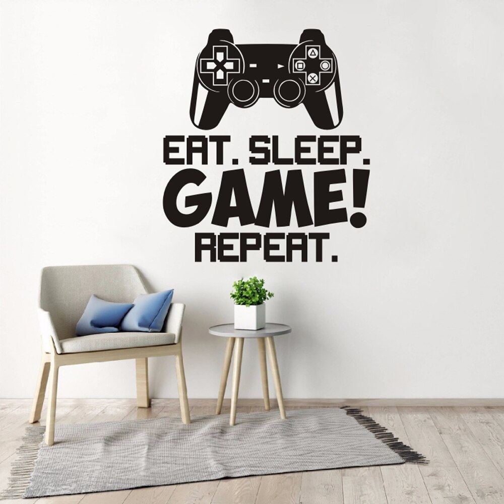 Gamer Wall Decal Keyboard PC Gaming Vinyl Sticker Joystick Wall Art Teen Room Gaming Room Wall Decor: black