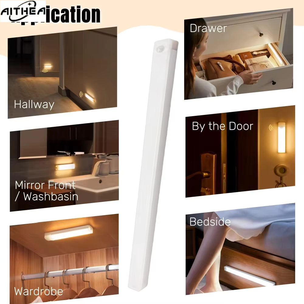 Rechargeable Motion Sensor LED Bar Light Induction Night Light Portable Lamp for Kitchen Cabinet Bedside Bathroom Mirror Light