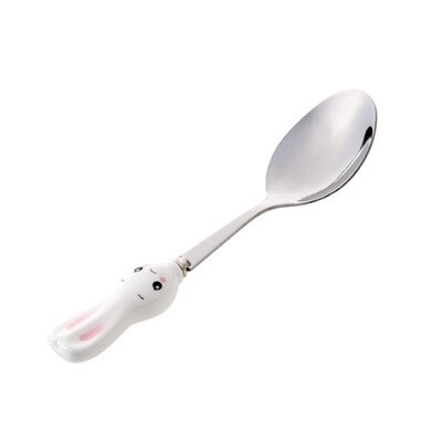 Stainless steel long kid spoon set fork soup spoon stirring coffee tea fruit fork Dinerware sets for children lunch dinner: C