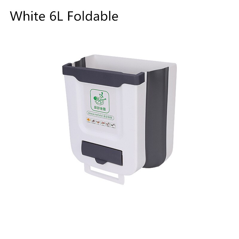10L Kitchen Foldable Trash Bin Wall Mounted Hanging Trash Bin For Kitchens Cabinet Door With Lid Kitchen Trashs Bin Garbage Cans: 6L White