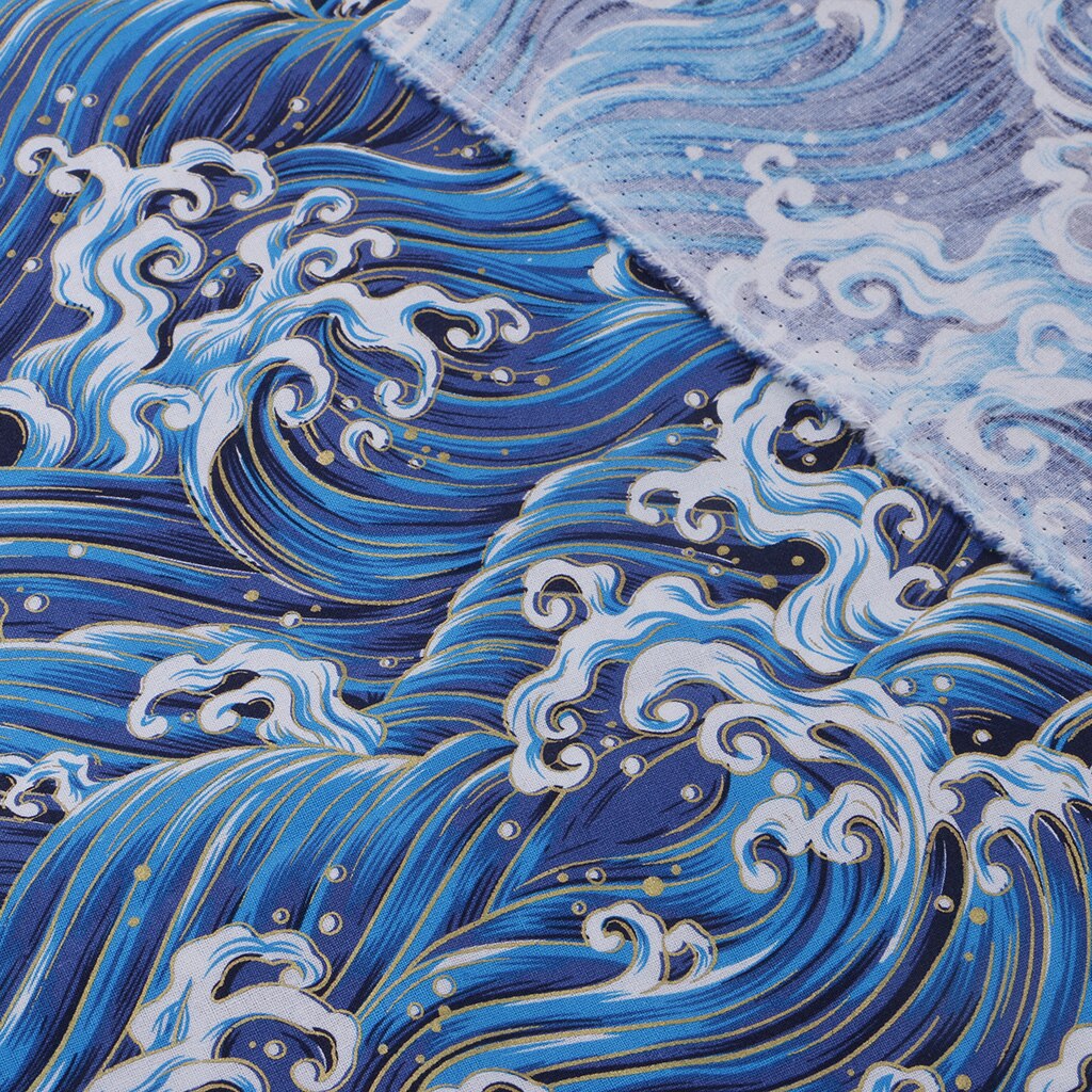 Tissu en coton au mètre impression vague de mer bricolage maison déco sac de noël