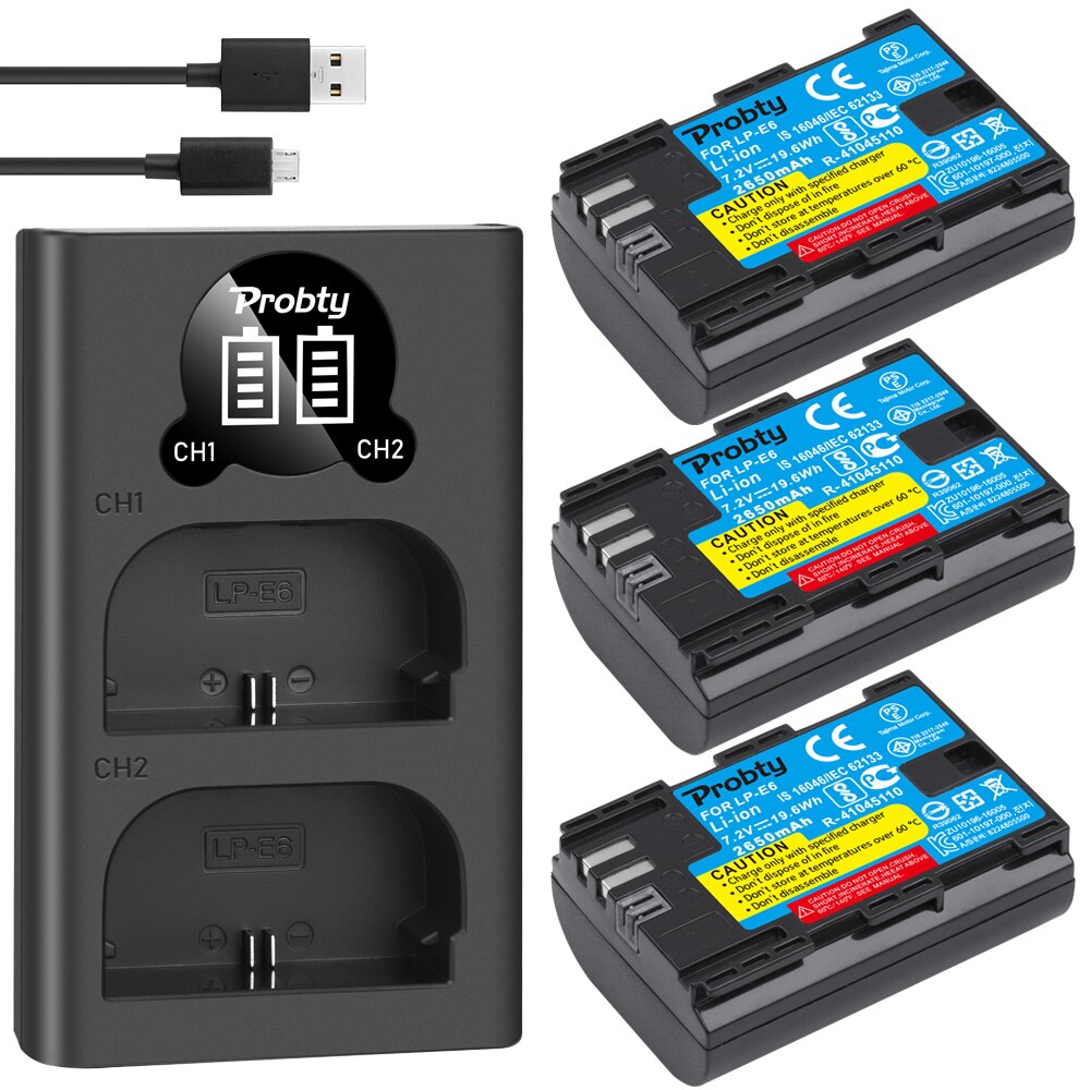2 stücke 2650mAh LP-E6 LPE6 LP E6 Kamera Batterien + LED Ladegerät Für Kanon EOS 5DS R 5D markieren II III 6D 7D 60D 60Da 70D 80D: 3BatteryWithCharger