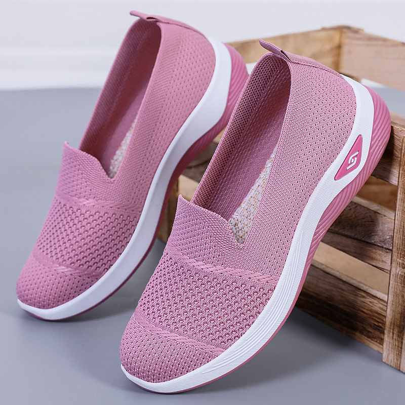 Zapatos para caminar sin cordones de punto transpirable para mujer, cómodas zapatillas informales antideslizantes, mocasines ligeros con plataforma suave para mujer