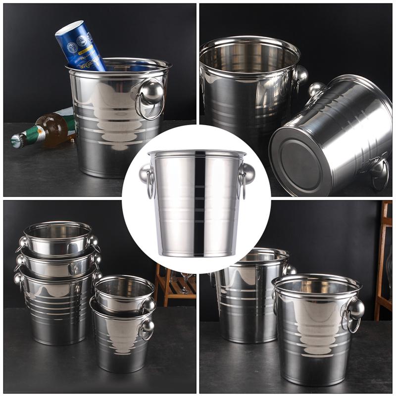 Stainless Steel Ice Bucket Champagne Wine Bucket Portable Ice Chiller Cooler Ice Cube Container With Handle Party Bar Tools