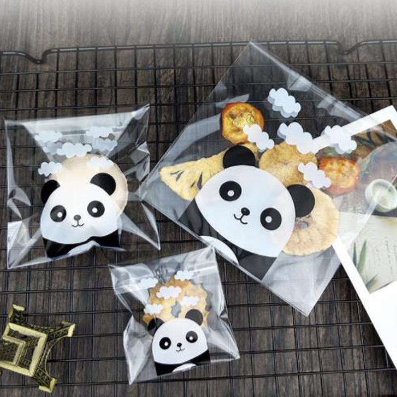 100pcs/lot Panda Self-adhesive Plastic Bags Cookie Candy Biscuits baking Packaging Wedding Birthday Party Baby shower Bag