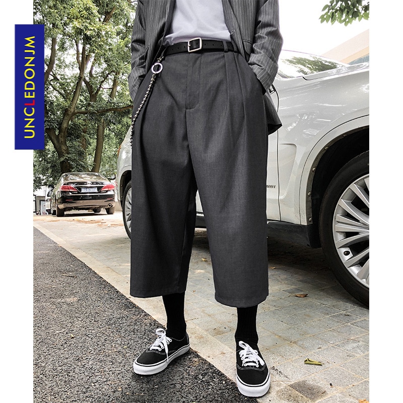 UNCLEDONJM hommes été pantalon mollet-longueur pantalon coupe ample taille droite respirant solide pantalon décontracté pour YYS-XK001