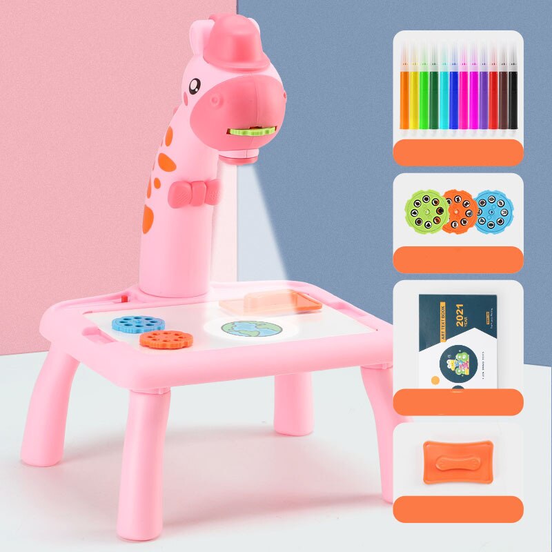 Proyector Led para niños, mesa de dibujo de arte, tablero de pintura para niños, manualidades de escritorio, herramientas de pintura de aprendizaje educativo, juguete para: Small--Pink GRF