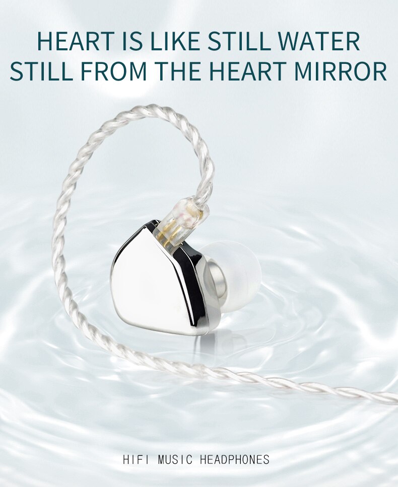 HZSOUND Hifi Music headphone Heart Mirror 10mm Carbon Nanometer Diaphragm Drive Unit in-ear earphone With 0.78mm 2Pin cable: Silver with mic