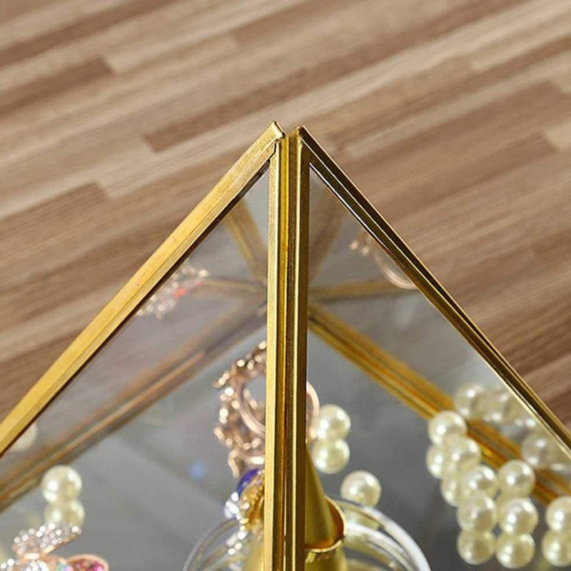 Pyramid Storage Box Glass Terrarium Jewelry Holder Clear Faceted Succulent Air Plant Planter Box Pot/Keepsake Black) R2LE