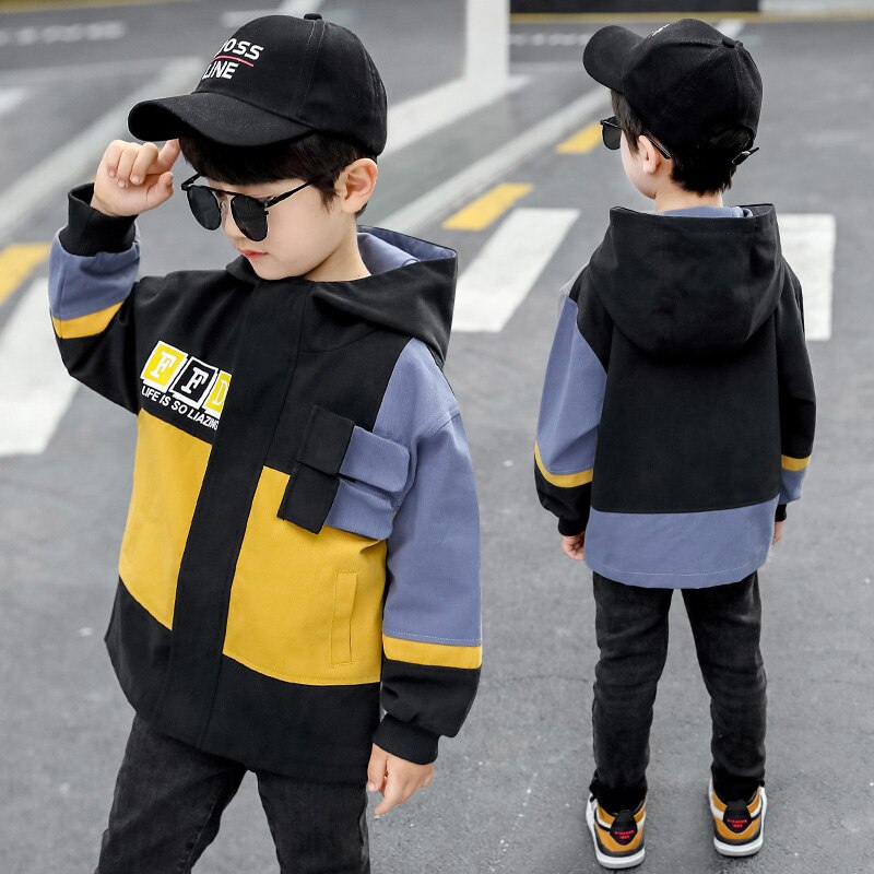 Jongens Jas Voor De Lente Herfst Katoenen Koreaanse Casual Letters Hooded Geul Jas Kinderkleding Jas Voor Jongens 4-11Y